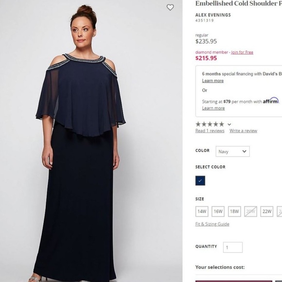 Alex Evenings Dresses & Skirts - NEW ALEX EVENINGS Gown Dress 18 Navy Embellished Chiffon Cold Shoulder Layered